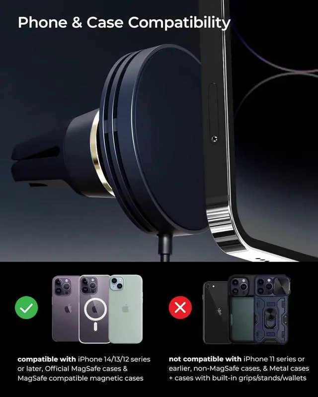 Alt view image 5 of 6 - iOttie Velox Mini MagSafe Compatible Air Vent Car Mount in Midnight Blue with Wireless Charging. Compatible with MagSafe iPhones Including iPhone 12/13/14/15/16 Series (Car Charger Not Included)