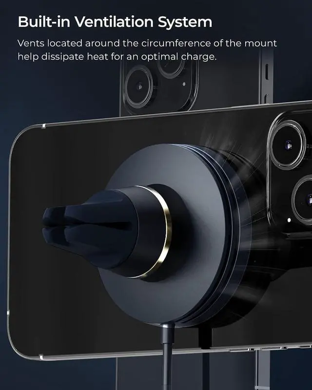 Alt view image 6 of 6 - iOttie Velox Mini MagSafe Compatible Air Vent Car Mount in Midnight Blue with Wireless Charging. Compatible with MagSafe iPhones Including iPhone 12/13/14/15/16 Series (Car Charger Not Included)