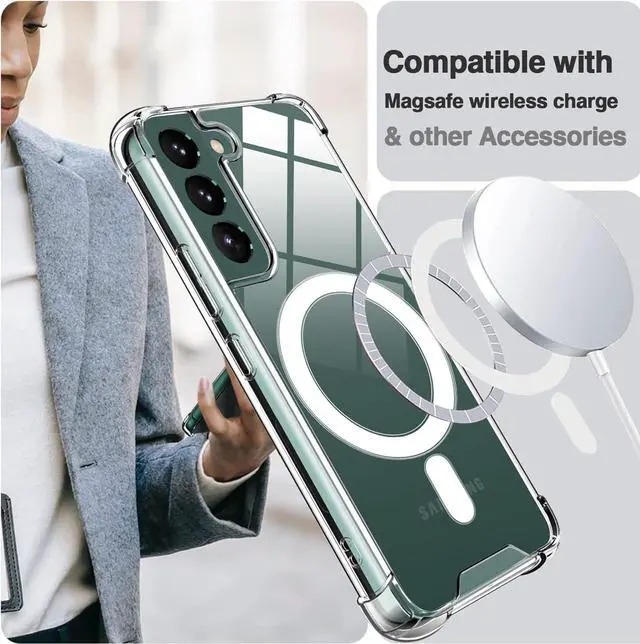 Alt view image 3 of 6 - KIOMY Case for Samsung Galaxy S22 5G Shockproof Bumper Protective Cover with Airbags Corners Hybrid Design Hard PC Back with Flexible TPU Frame Clear Clear Magnetic Compatible with Magsafe