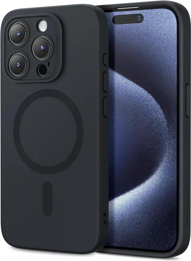 Main image of ESR for iPhone 15 Pro Max Case with MagSafe, Supports Magnetic Charging, Slim Liquid Silicone Case, Shock Absorbing, Screen and Camera Protection, Cloud Series, Black