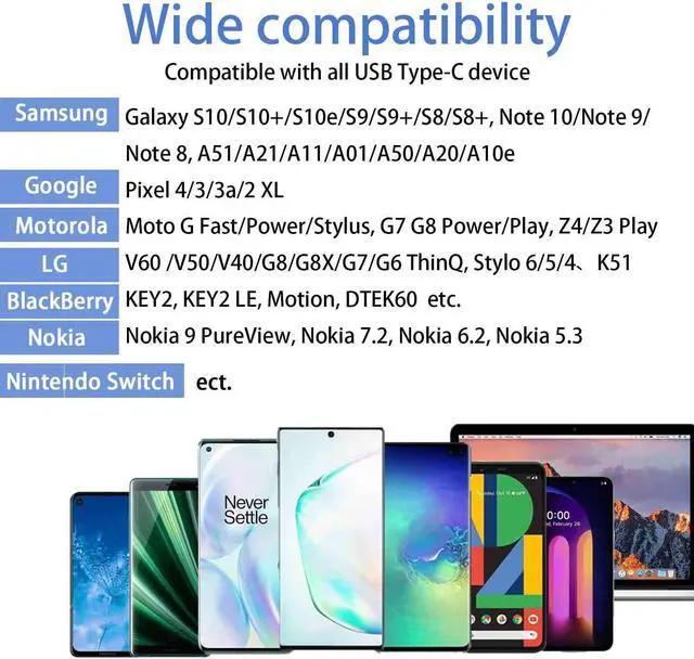 Alt view image 7 of 7 - USB C Cable Pink 10 ft 3-Pack, Long Quick Charger Cord, Android Type C Fast Charging Cable for OnePlus Nord N200/N100, LG Stylo 6 5 4, Samsung Galaxy S10 S9 S8 A31, Note 9 Plus, Tab S6/S5e, Sony PS5