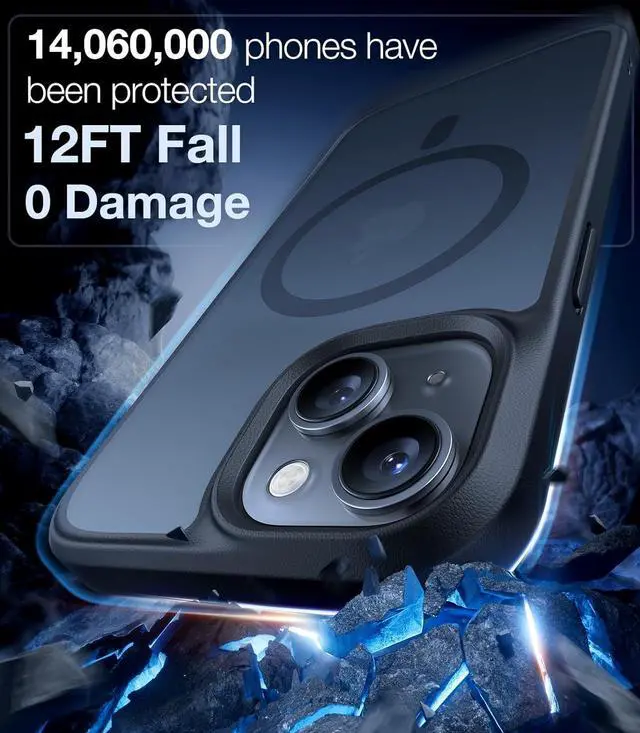 Alt view image 4 of 7 - TORRAS Magnetic Shockproof for iPhone 15 Case iPhone 14 Case, 12FT Military Grade Drop Protection, Translucent Slim Protective Anti-Scratch, Black