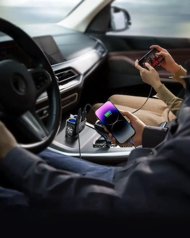 Alt view image 6 of 6 - USB C Car Charger, BUVAYE 2-Socket Cigarette Lighter Splitter with 12V/24V Dual PD30W & QC3.0 Fast Charging, Cigarette Lighter Adapter Separate Switch LED Voltage Display for Phone, GPS, Dash Cam