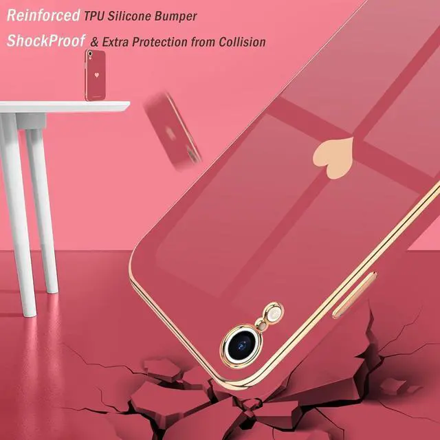 Alt view image 5 of 7 - Teageo Compatible with iPhone Xr Case for Women Girl Cute Love-Heart Luxury Bling Plating Soft Back Cover Raised Full Camera Protection Bumper Silicone Shockproof Phone Case for iPhone Xr,Bright Blush