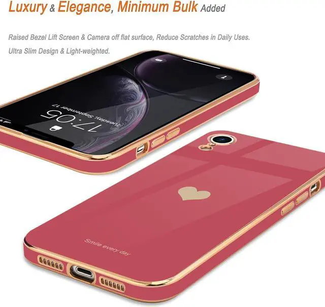 Alt view image 4 of 7 - Teageo Compatible with iPhone Xr Case for Women Girl Cute Love-Heart Luxury Bling Plating Soft Back Cover Raised Full Camera Protection Bumper Silicone Shockproof Phone Case for iPhone Xr,Bright Blush