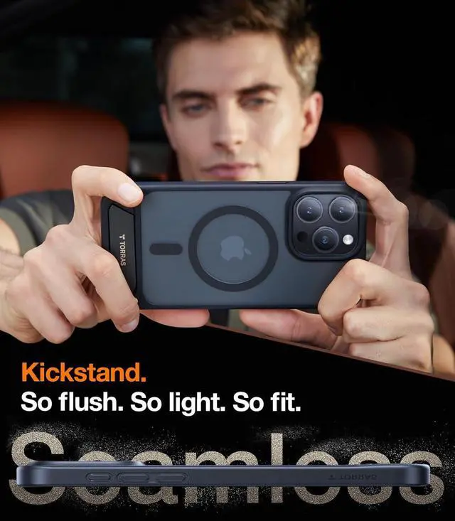 Alt view image 6 of 7 - TORRAS Strong Magnetic & Seamless Stand for iPhone 15 Pro Max Case, Fit for MagSafe, Mil-Grade Drop Protection, Adjustable Kickstand Phone Case for iPhone 15 Pro Max, Slim Frosted Matte Black