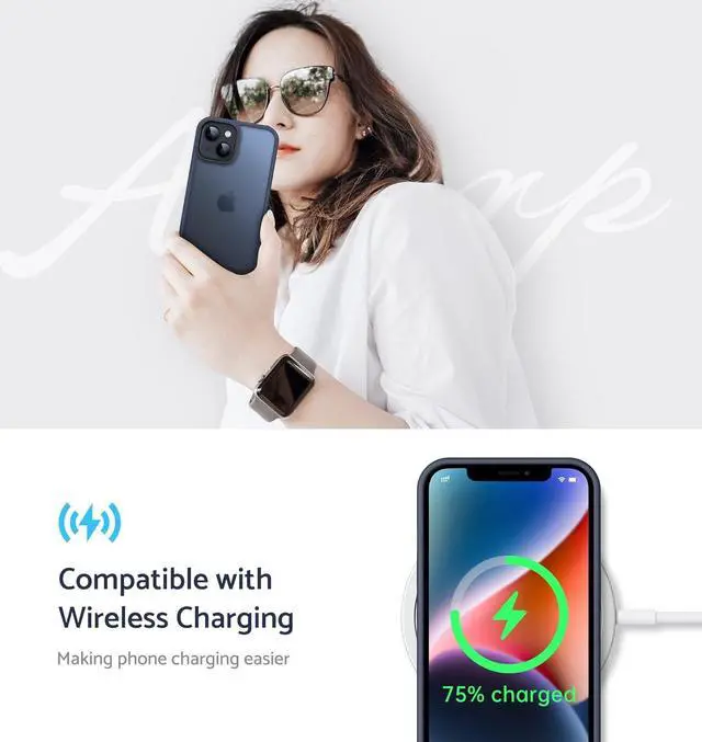 Alt view image 6 of 7 - Anqrp Designed for iPhone 14/13 Case, [Support Wireless Charging] Soft Silicone Slim Anti-Scratch Case for iPhone 14/13 6.1 inch, Blue