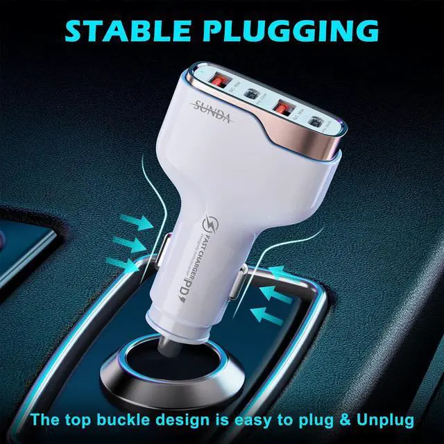 Alt view image 6 of 7 - SUNDA 60W USB C Fast Car Charger, 4-Ports Car Charger Adapter, Dual Type C PD30W/PPS30W Compatible with iPhone16/15 Pro/Max/iPhone14/iPad Pro/Galaxy/SamsungS24, Dual USB-A 18W QC3.0 for Android