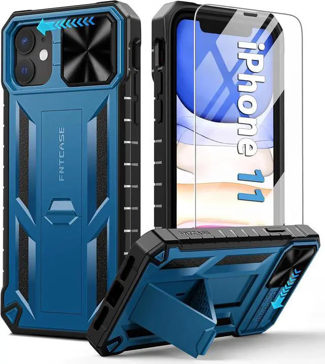 Main image of FNTCASE for iPhone 11 Phone Case: Rugged Shockproof Protective Cases for Apple iPhone 11 6.1 inch | Military Grade Drop Proof Protection Cell Phone Mobile Cover with Kickstand & Slide, Blue