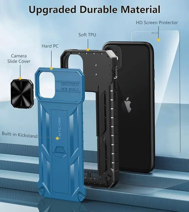 Alt view image 5 of 7 - FNTCASE for iPhone 11 Phone Case: Rugged Shockproof Protective Cases for Apple iPhone 11 6.1 inch | Military Grade Drop Proof Protection Cell Phone Mobile Cover with Kickstand & Slide, Blue