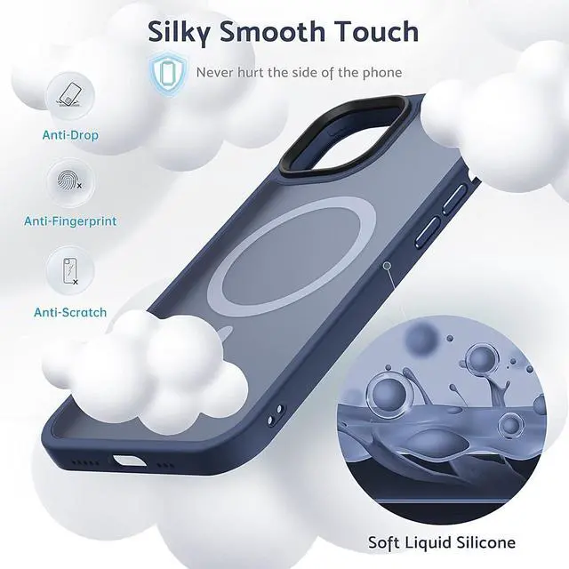 Alt view image 4 of 7 - Anqrp Designed for iPhone 12/12 Pro Case, [Compatible with Magsafe] Super Soft Silicone Translucent Phone Case Cover for iPhone 12 6.1 inch, Blue