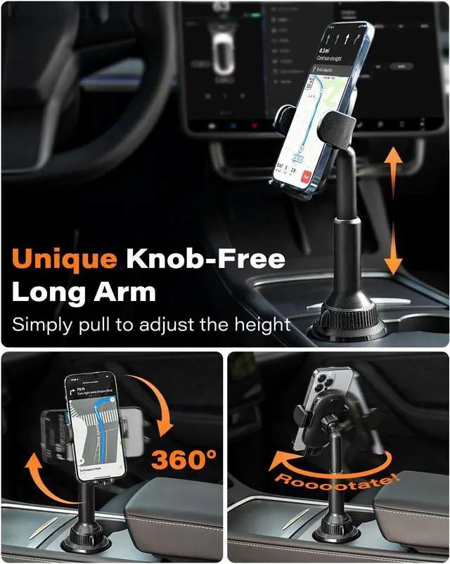 Alt view image 3 of 7 - APPS2Car Universal Car Cup Phone Holder | Quick Extension Long Arm | 360° Swivel | Adjustable for iPhone, Samsung, Google, and All Smartphones | Stable & No Shake Design