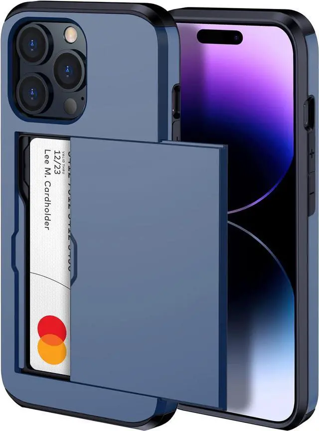 Main image of harusaki iPhone 14 Pro Case with Card Holder - Wireless Charging Compatible iPhone 14 Pro Wallet Case for Men and Women (Blue)