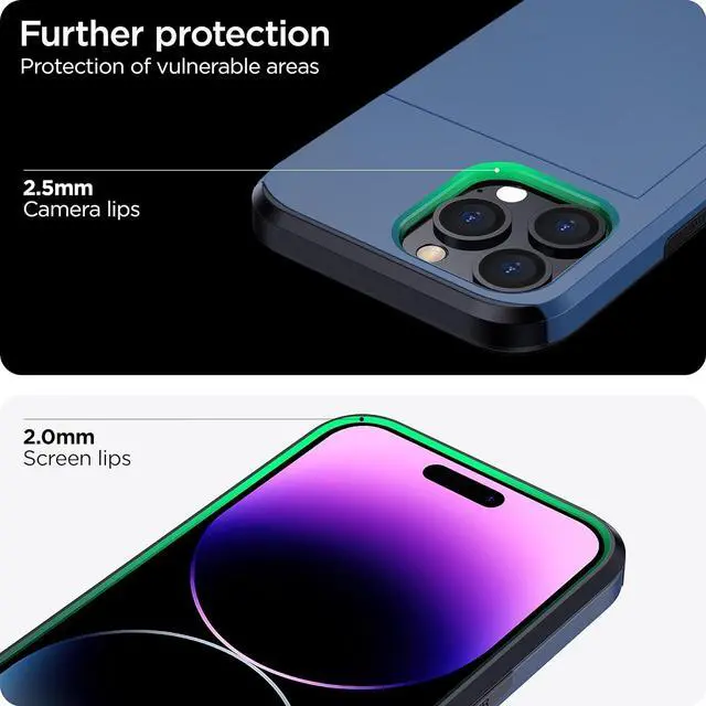 Alt view image 4 of 7 - harusaki iPhone 14 Pro Case with Card Holder - Wireless Charging Compatible iPhone 14 Pro Wallet Case for Men and Women (Blue)