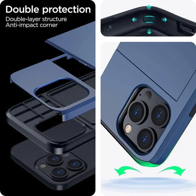 Alt view image 3 of 7 - harusaki iPhone 14 Pro Case with Card Holder - Wireless Charging Compatible iPhone 14 Pro Wallet Case for Men and Women (Blue)