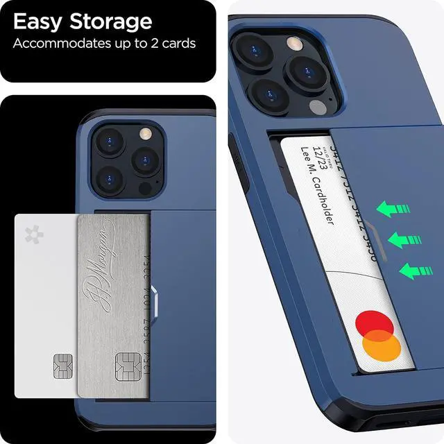 Alt view image 6 of 7 - harusaki iPhone 14 Pro Case with Card Holder - Wireless Charging Compatible iPhone 14 Pro Wallet Case for Men and Women (Blue)