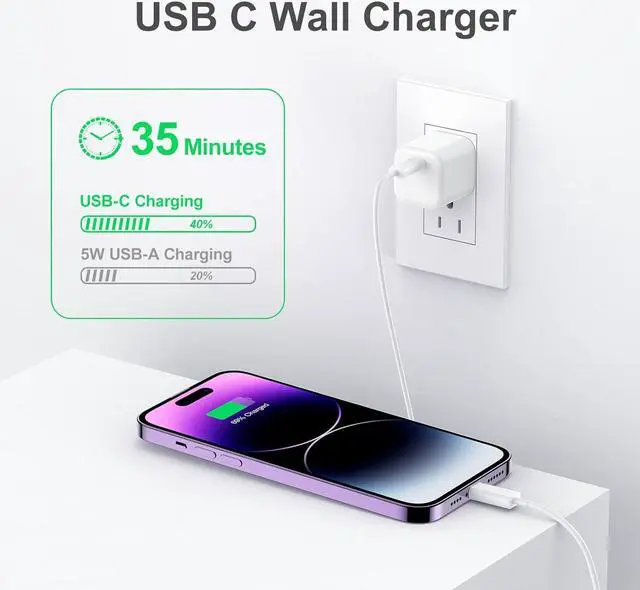 Alt view image 2 of 7 - USB C Charger Block Phone Charger Power Adapter C Type Fast Charging Cube Wall Plug Compatible with iPhone 17 16 15 Pro Max 14 13 12 11 SE XR XS X 8 iPad Watch-White 3Pack