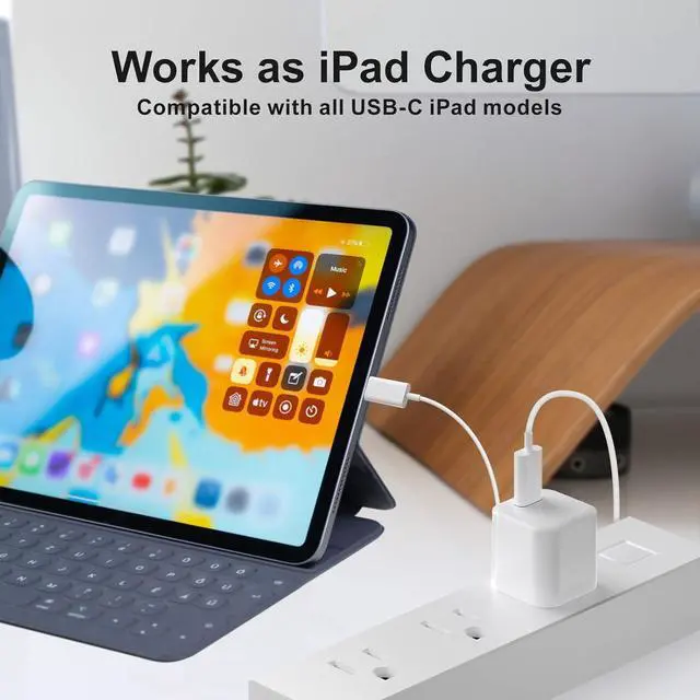 Alt view image 5 of 7 - USB C Charger Block Phone Charger Power Adapter C Type Fast Charging Cube Wall Plug Compatible with iPhone 17 16 15 Pro Max 14 13 12 11 SE XR XS X 8 iPad Watch-White 3Pack