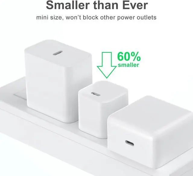 Alt view image 6 of 7 - USB C Charger Block Phone Charger Power Adapter C Type Fast Charging Cube Wall Plug Compatible with iPhone 17 16 15 Pro Max 14 13 12 11 SE XR XS X 8 iPad Watch-White 3Pack