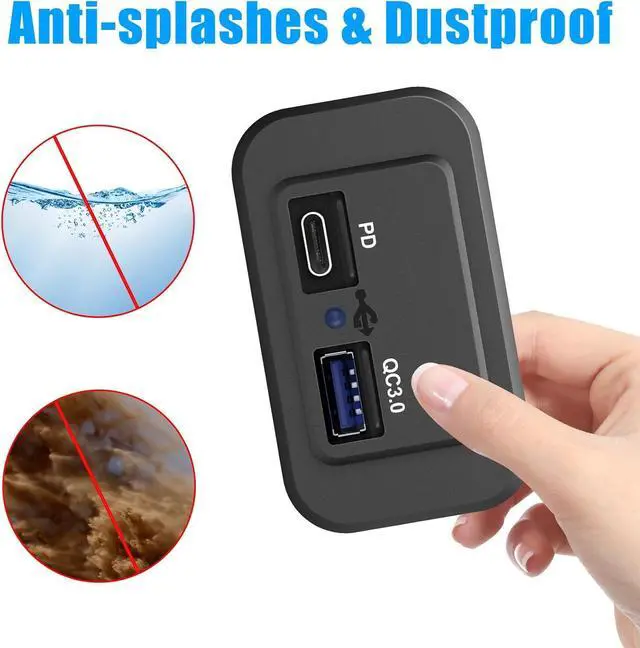 Alt view image 3 of 7 - 12V USB Outlet, Quick Charge 3.0 USB-A Port and USBC Port, 12V 24V Input Surface Mount RV USB Outlet, for RV Marine Motorcycle Truck Golf Cart