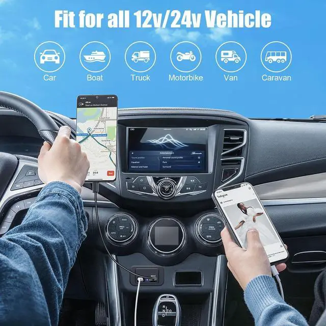 Alt view image 7 of 7 - 12V USB Outlet, Quick Charge 3.0 USB-A Port and USBC Port, 12V 24V Input Surface Mount RV USB Outlet, for RV Marine Motorcycle Truck Golf Cart