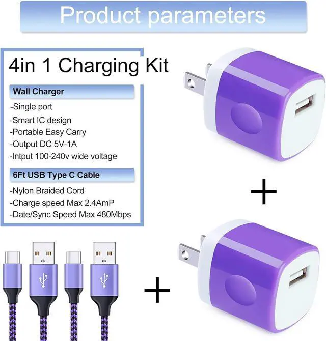 Alt view image 2 of 7 - Fast Charging USB Type C Wall Charger for Samsung Galaxy Note 20 S25 S24 S23 S22 S21 S20 FE/Ultra 5G S10 A16 A35 A55 A15 A54 A14 A56,5V/1A Single Power Adapter Charger Block Cube 6ft USB C Cable,2Pack