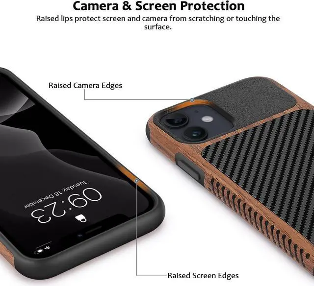Alt view image 3 of 6 - Magnetic Case Compatible with iPhone 11 Case [Compatible with MagSafe] Wood and Leather Carbon Fiber Design Hybrid Shockproof Phone Case (Black)