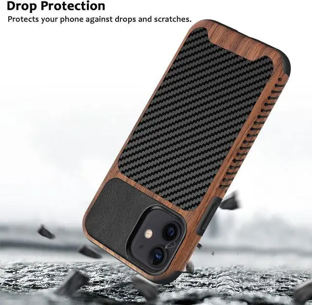 Alt view image 5 of 6 - Magnetic Case Compatible with iPhone 11 Case [Compatible with MagSafe] Wood and Leather Carbon Fiber Design Hybrid Shockproof Phone Case (Black)