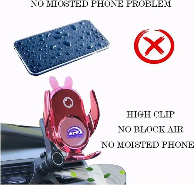 Alt view image 5 of 5 - Car Phone Holder Mount Wireless Charging Auto Clamping Rotatable Vent Clip Cute Pink Rabbit Woman for iPhone Samsung Andriod Phone