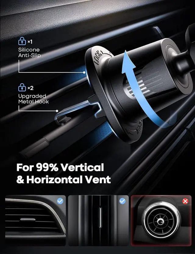Alt view image 5 of 7 - Lamicall for MagSafe Car Mount - Upgraded-2nd Generation [20 Strong Magnets] Magnetic Phone Holder Car - Air Vent Car Phone Holder Mount for iPhone 16 15 14 13 12 Pro Plus Max Mini Mag Safe Case