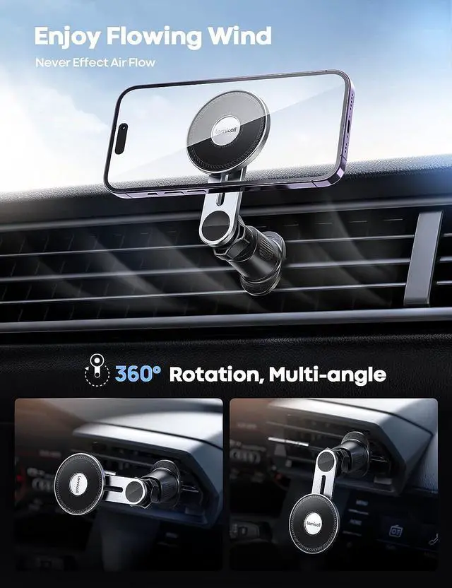 Alt view image 6 of 7 - Lamicall for MagSafe Car Mount - Upgraded-2nd Generation [20 Strong Magnets] Magnetic Phone Holder Car - Air Vent Car Phone Holder Mount for iPhone 16 15 14 13 12 Pro Plus Max Mini Mag Safe Case