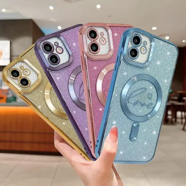 Alt view image 6 of 7 - for iPhone 11 Magnetic Glitter Clear Case, [Compatible with Magsafe] Luxury Plating Love Heart Pattern Design, Full Camera Lens Protector Soft TPU Protective Case for Women 6.1"-Purple