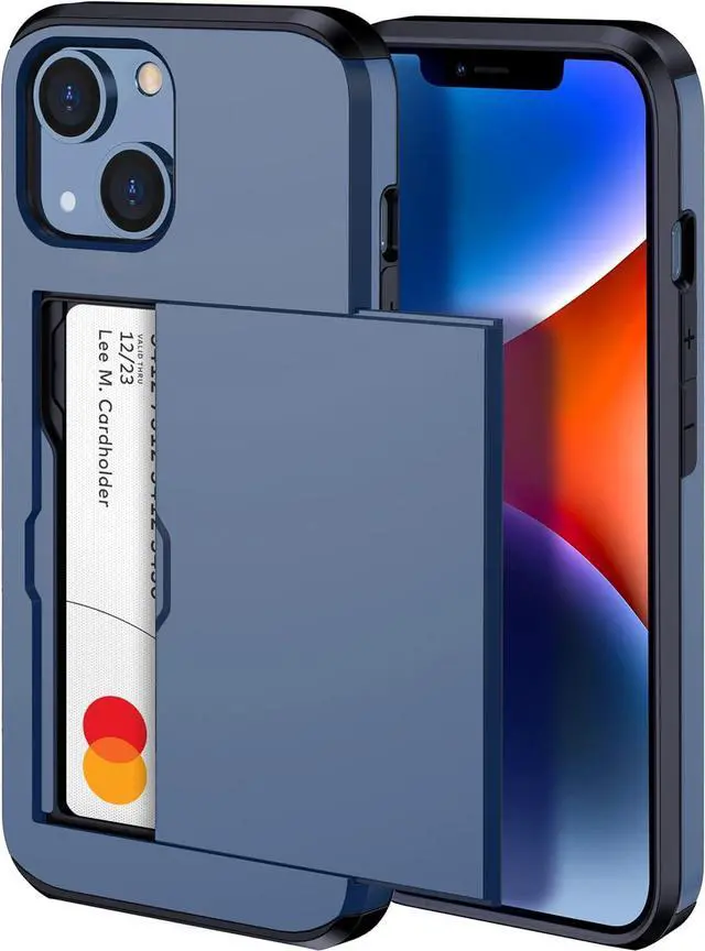 Main image of harusaki Compatible with Both iPhone 13/14 Case with Hidden Card Holder - Wireless Charging Compatible iPhone 13/14 Wallet Case for Men and Women (Blue)