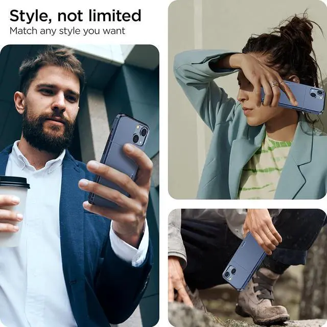 Alt view image 2 of 7 - harusaki Compatible with Both iPhone 13/14 Case with Hidden Card Holder - Wireless Charging Compatible iPhone 13/14 Wallet Case for Men and Women (Blue)