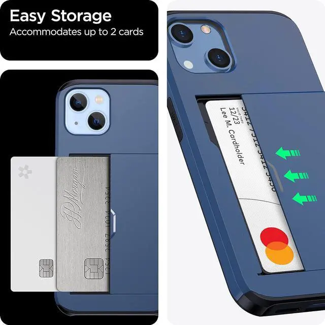 Alt view image 6 of 7 - harusaki Compatible with Both iPhone 13/14 Case with Hidden Card Holder - Wireless Charging Compatible iPhone 13/14 Wallet Case for Men and Women (Blue)