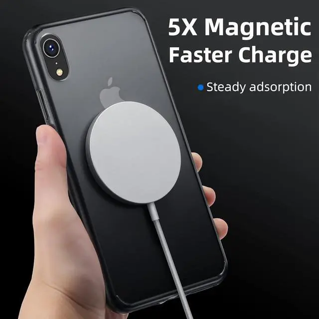 Alt view image 3 of 5 - Strong Magnetic Black for iPhone XR Case [Compatible with MagSafe] [Military Grade Drop Tested] Slim Protective Translucent Matte Case with Soft Edges Compatible for 6.1 Inch, Black