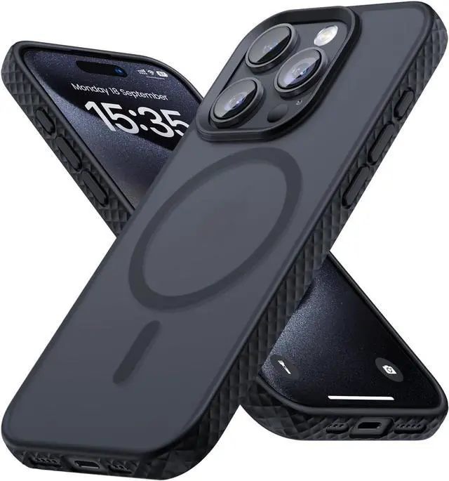 Main image of Lamicall Magnetic Case for iPhone 15 Pro, for Magsafe - [Diamond Textured Anti-Slip Edge] [Military Grade Shockproof Protection] Translucent Hard Slim Magnet Protective Cover for iPhone 15 Pro