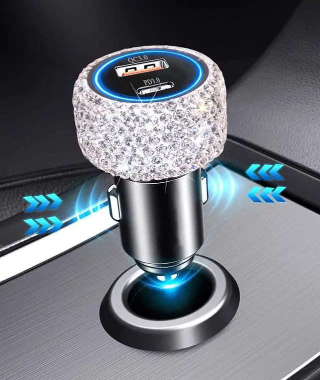 Alt view image 2 of 7 - USB C Car Charger Adapter 54W Bling Diamond PD & QC 2-Port Type C Compact Car Charger Compatible for iPhone, iPad, Samsung Galaxy, LG, Google Pixel, Moto, USB-C Port