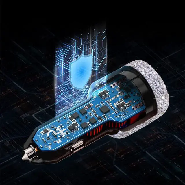 Alt view image 3 of 7 - USB C Car Charger Adapter 54W Bling Diamond PD & QC 2-Port Type C Compact Car Charger Compatible for iPhone, iPad, Samsung Galaxy, LG, Google Pixel, Moto, USB-C Port