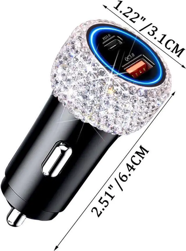 Alt view image 5 of 7 - USB C Car Charger Adapter 54W Bling Diamond PD & QC 2-Port Type C Compact Car Charger Compatible for iPhone, iPad, Samsung Galaxy, LG, Google Pixel, Moto, USB-C Port