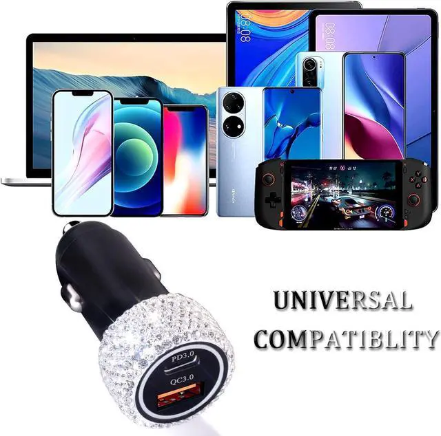 Alt view image 6 of 7 - USB C Car Charger Adapter 54W Bling Diamond PD & QC 2-Port Type C Compact Car Charger Compatible for iPhone, iPad, Samsung Galaxy, LG, Google Pixel, Moto, USB-C Port
