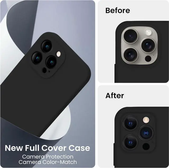 Alt view image 3 of 6 - FireNova Designed for iPhone 15 Pro Case, Silicone Upgraded [Camera Protection] Phone Case with [2 Screen Protectors], Soft Anti-Scratch Microfiber Lining Inside, 6.1 inch, Black