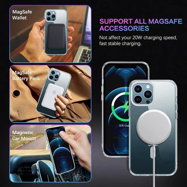 Alt view image 3 of 7 - DUEDUE for iPhone 12 Case, iPhone 12 Pro Magnetic Case with Invisible Stand [Compatible with Magsafe], Clear Protective Cover Transparent Shockproof Phone Case for iPhone 12/12 Pro 6.1", Clear