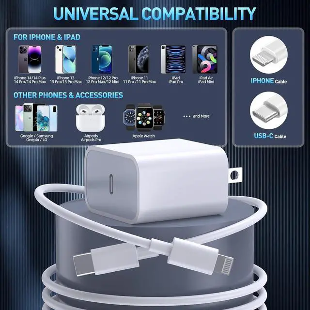 Alt view image 3 of 7 - Fast Charger iPhone,3Pack Apple Charger 10 FT iPhone Charger Fast Charging,Apple USB C Wall Charger,Long 10 Foot USB C to Lightning Cable Cord for Apple iPhone 14 Pro Max/13 Pro/12 MINI/11/SE/X