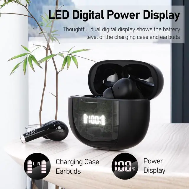 Alt view image 5 of 7 - Wireless Earbuds, Bluetooth Headphones 5.3 with LED Power Display Charging Case,True Wireless Earphones Deep Bass Stereo Sound TWS Microphone, IP67Waterproof for Sleep Sport Workout GamBlack