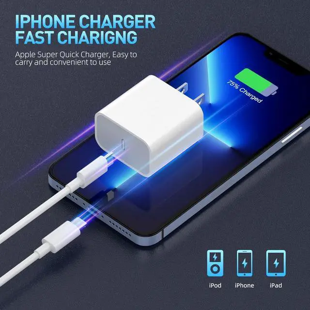 Alt view image 6 of 7 - Fast Charger iPhone,3Pack Apple Charger 10 FT iPhone Charger Fast Charging,Apple USB C Wall Charger,Long 10 Foot USB C to Lightning Cable Cord for Apple iPhone 14 Pro Max/13 Pro/12 MINI/11/SE/X