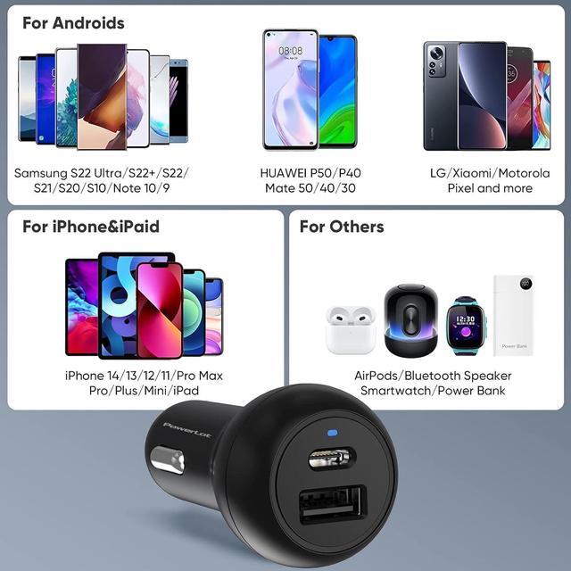Alt view image 4 of 6 - USB C Car Charger Adapter, 12V Car Charger Multi Port, 38W 2 Port Car Charger, PD 20W& QC 18W Cigarette Lighter Adapter, USB C Car Plug Fast Charging iPhone 14/13/12, iPad Air/Pro, S20/S10, Note 21/20