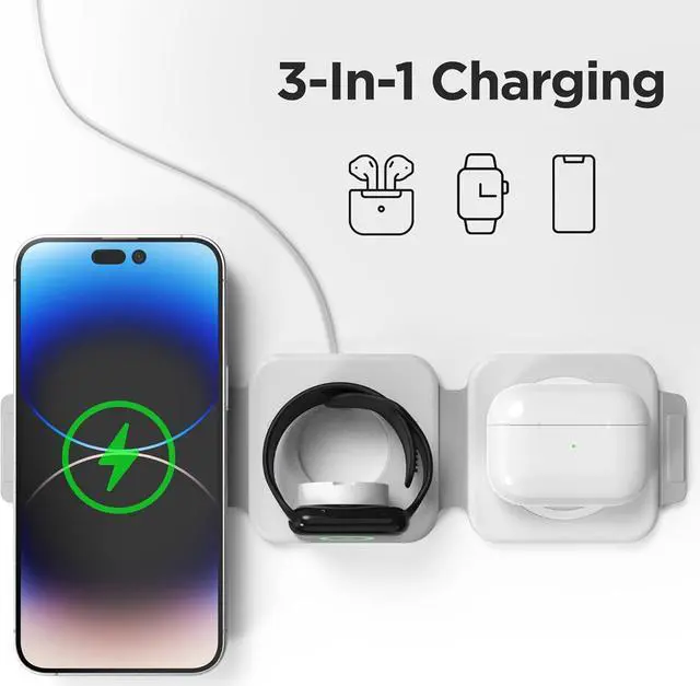 Alt view image 2 of 7 - 2-Pack Travel 3 in 1 Charging Stations for Multiple Apple Devices - Designed for iPhone, Watch and AirPods, Magnetic Wireless Charging - Foldable Design, Compatible with MagSafe Products