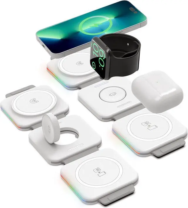 Alt view image 4 of 7 - 2-Pack Travel 3 in 1 Charging Stations for Multiple Apple Devices - Designed for iPhone, Watch and AirPods, Magnetic Wireless Charging - Foldable Design, Compatible with MagSafe Products