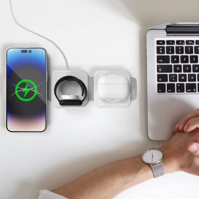 Alt view image 5 of 7 - 2-Pack Travel 3 in 1 Charging Stations for Multiple Apple Devices - Designed for iPhone, Watch and AirPods, Magnetic Wireless Charging - Foldable Design, Compatible with MagSafe Products